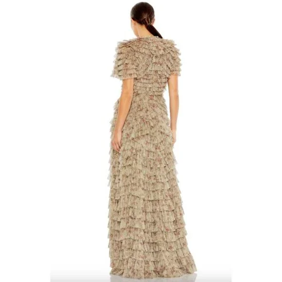 Anthroopologie Mac Duggal 8017 Floral Ruffle Short Sleeve Dress $798 Size 4